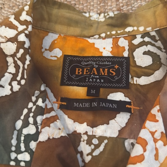 Beams Plus Japan Men's Batik Print Vacation Button down Shirt Brown medium - Picture 4 of 5